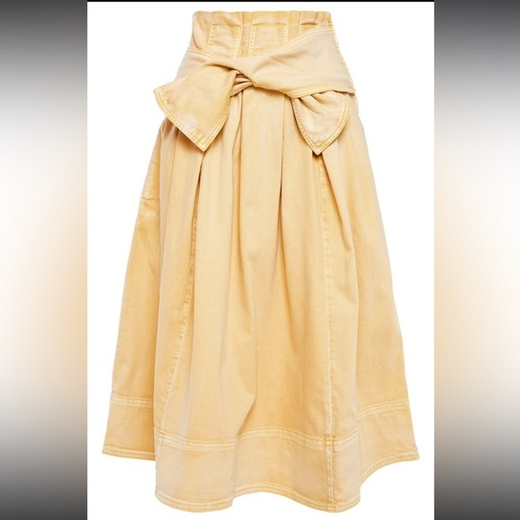 ULLA JOHNSON l Khaki Denim Midi Virgil Skirt Tie Front Side Zip NWOT Pockets S - Picture 1 of 14